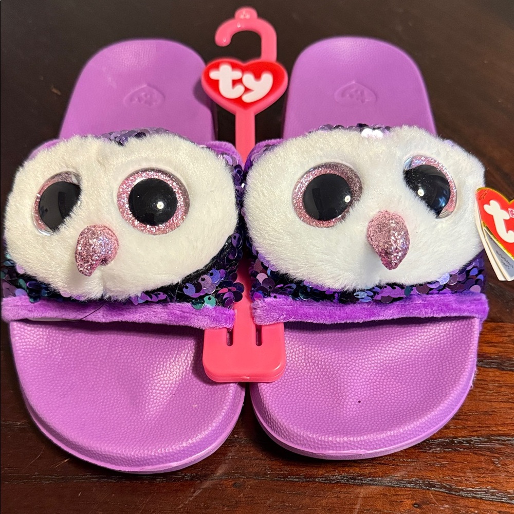 Ty Kids Purple Sequin Owl Slippers